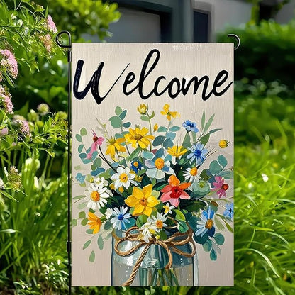 BlissYard Spring Garden Flag Double Sided 12x18 Inch Flowers Glass Barrel Seasonal Welcome Small Flags For Outside Outdoor Decor Yard Farmhouse Holiday Spring Summer Decorations Yard Flags