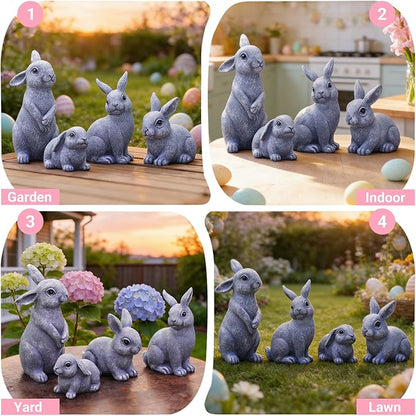 Nacome Bunny Statues for Outdoor Easter Decor: Outside Set of 4 Rabbit Fairy Garden Sculptures for Lawn Porch Patio Balcony Yard Ornaments - Gifts for Mom Grandma
