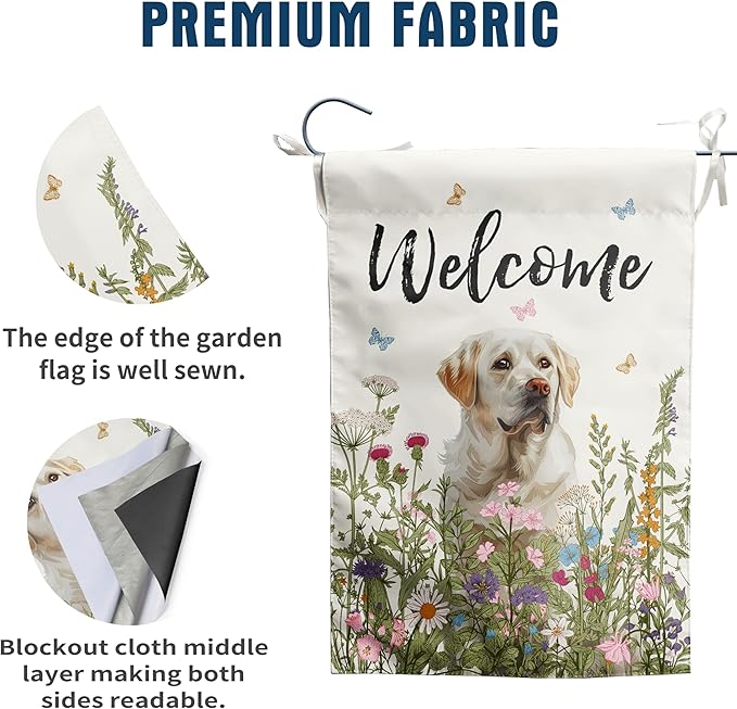 Floral White Lab Garden Flag Spring Summer House Flags 28x40 Double Sided Flower Dog Labrador Yard Flags for Outside Large Outdoor Welcome Flags, p-whitelab