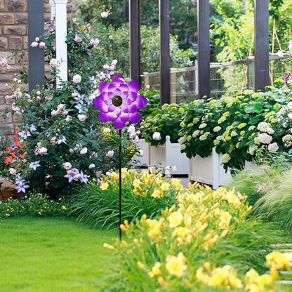 Metal Flower Garden Stakes Yard Art, 42" Large Handcrafted Purple Metal Outdoor Decor Lawn Pathway Ornaments Garden Decorations