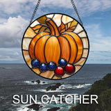DASTOLL Stained Glass Window Hanging Fall Pumpkin Berries Large 15" - Suncatcher Door Garden Kitchen Sunroom Sun Catcher Autumn Home Decor Birthday for Mom Grandma Men Woman