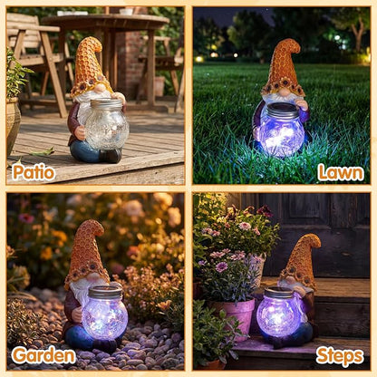Lyeasw Outdoor Gnome Garden Decor with Solar Light, Sunflower Gnome Statue for Yard Patio Lawn, Resin Garden Gift for Women, Mom, Grandma, Housewarming