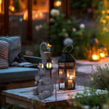 Gift Boutique Garden Decor Elephant Statues with Lantern Light Outdoor Elephant Figurine Yard Lawn Patio Decorations Resin Animal Sculpture with LED Hanging Lamp