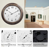 Outdoor Clocks Waterproof, 18 in Large Outdoor Clock for Patio w/Thermometer Hygrometer, Silent Battery Operated Decorative Vintage Outdise/Indoor Wall Clock for Living Room,Bathroom,Pool-Bronze