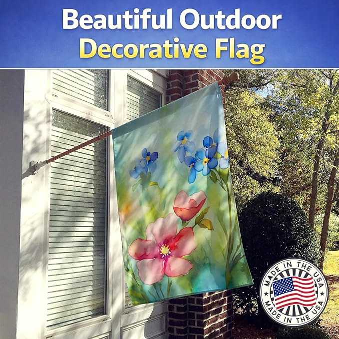 Caroline's Treasures Alaska Forget-me-nots in Watercolor House Flag Large Porch Sleeve Pole Decorative Outside Yard Banner Artwork Wall Hanging, Polyester, House Size, Multicolor