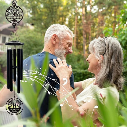 Personalized 50th Anniversary Wind Chimes, 37" Golden Wedding Wind Chime with Custom Family Name Metal Sign,50 Years Together Gift for Parents Grandparents Couples, Outdoor Garden Decor
