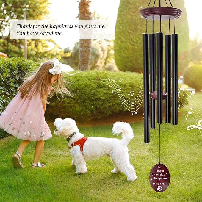 Pet Memorial Wind Chime, Dog Memorial Wind Chimes for Loss of Dog, Tuned Aluminum Tubes in G Scale, Wooden Top, Sympathy Pet Loss Gifts for Garden Patio – Forever in My Heart
