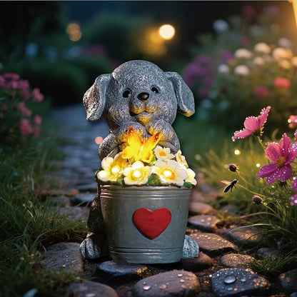 Solar Dog Statue with LED Light,Outdoor Decorations Dog Figurine Light, Unique Dogs Gift for Women,Mom,Lover,Housewarming