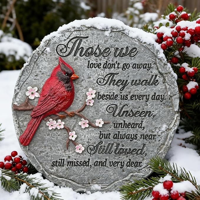 Memorial Garden Stones Red Cardinal Sympathy Gifts for Loss of Loved One - Outside Bereavement Memory Plaques Christmas Outdoors Home Decor Stepping Stone
