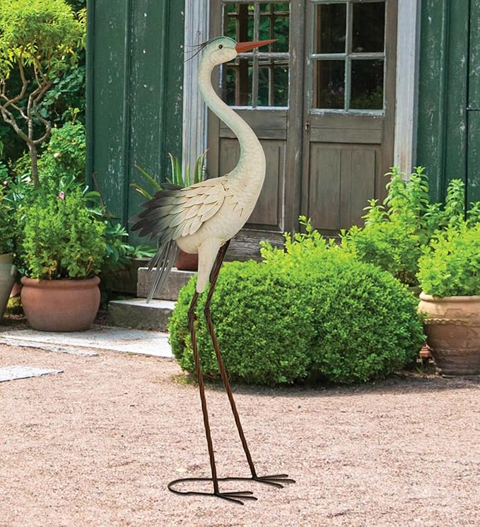 Regal Art & Gift Grey Crane Metal Statue – Indoor Outdoor Decorative Sculpture for Home & Garden Décor, Weather-Resistant Yard Art Figure for Patio, Lawn - Upward Gaze
