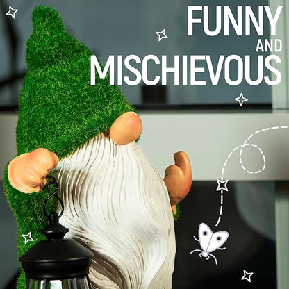 Garden Gnome 11.8, Funny Gnomes with Solar Lantern, Garden Statues Outdoor Clearance, Garden Gnomes Outdoor Funny for Patio Decor