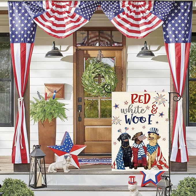 AVOIN colorlife Patriotic 4th of July Dogs Garden Flag 12x18 Inch Double Sided, Memorial Day Independence Day American Stars and Stripes Yard Outdoor Decoration