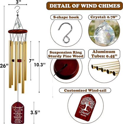 Personalized Grandpa Cardinal Memorial Crystal Wind Chimes Remembrance Ornament Sympathy Keepsake in Memory of Grandfather Papa Dada Papi Custom Name Date Bereavement Condolence Gift Outdoor Hanging
