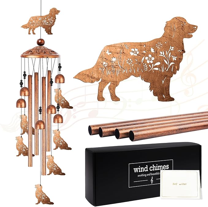 Golden Retriever Wind Chimes for Outside, Golden Retriever Gifts for Women Men Metal Windchimes Outdoors, Dog Home Garden Patio Yard Decor