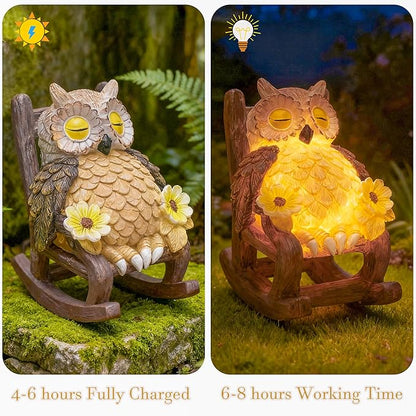 LIULO TOOL Garden Gift for Mom Grandma, LED Solar Owl on Chair Patio Sculpture, Cute Outdoor Fairy Garden Housewarming Decor Figurine 6x4.5x3.3 in