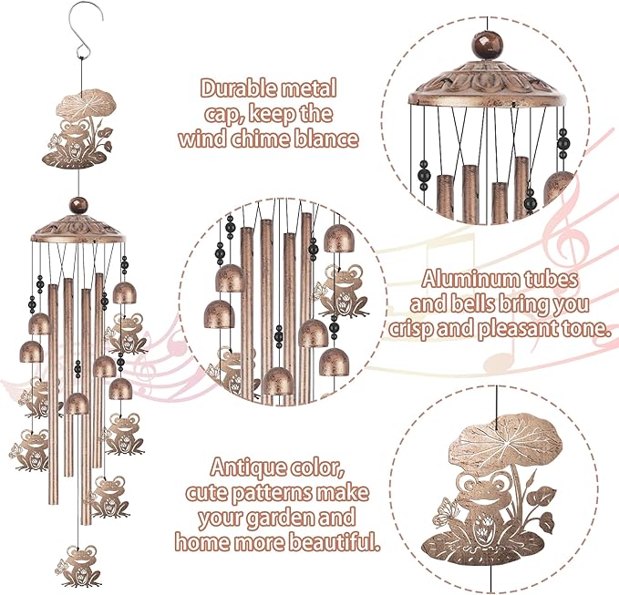 Romart Frog Wind Chimes for Outside, Frog Gifts for Women Men Mom Wife Grandma Birthday Sympathy Memorial Windchimes for Outdoors Indoors, Garden, Patio, Home, Porch, Yard Decorations