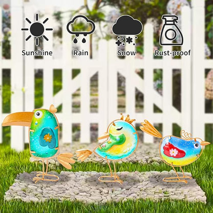 Stained Glass Bird Decor for Home, Metal Garden Decor for Outside, Spring Outdoor Art Decor for Garden, Patio, Porch and Front Yard, Home Blue Bird Figurines Decorations (3 PCS)