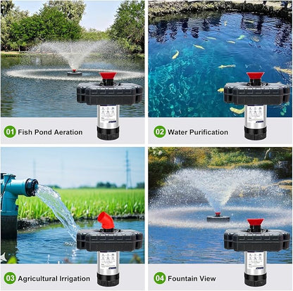 Pond Fountain Aerator 1 HP, 750 W 15,000 GPM 110V/120V Includes 100-foot Power Cord Pond Aerator Multi-Function Timer Ond Fountain Suitable for Ponds and Lakes