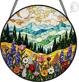 Mountain Wildflower Suncatcher Stained Glass Window Hanging - 8 Inch Plant Flower Suncatchers for Windows Hanging - Sun Catchers Indoor Outdoor Garden Decorations Glass Panel Gift for Women Mom Lovers
