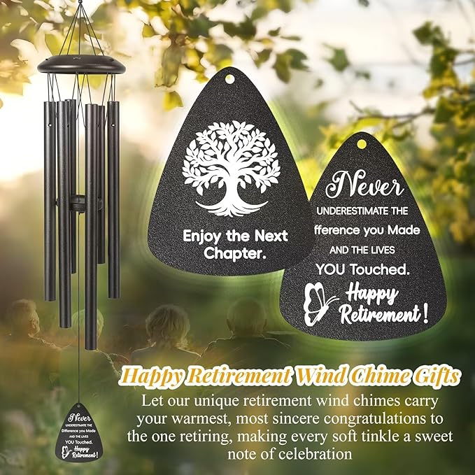 Retirement Gift for Woman Men, 25" Wind Chimes Retired Gifts, Leaving Farewell Gift for Coworker, Boss, Teacher, Nurses,Friends,Happy Retirement Gifts Ideas of Going Away Party Retirement Decorations