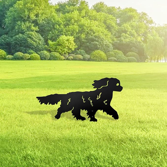 Running Cavalier King Charles Spaniel Garden Statue - Rustproof Metal Outdoor Decor Garden Stake | Dog Topiary Art & King Charles Cavalier Gifts for Pet Lovers