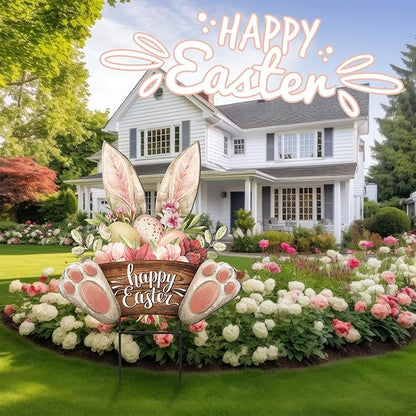 Amyhill Happy Easter Outdoor Decorations Bunny Metal Garden Stakes 25 Inch Welcome Yard Signs Easter Rabbit Egg Decor Outdoor Decorative Garden Stakes Spring Decorations Patio Lawn Walkway