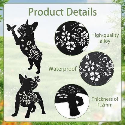 French Bulldog Decorative Garden Stakes, 2 Pcs Frenchie Gifts for Women Men Dog Lover, French Bulldog Butterfly Flower Outdoor Yard Art Lawn Decor