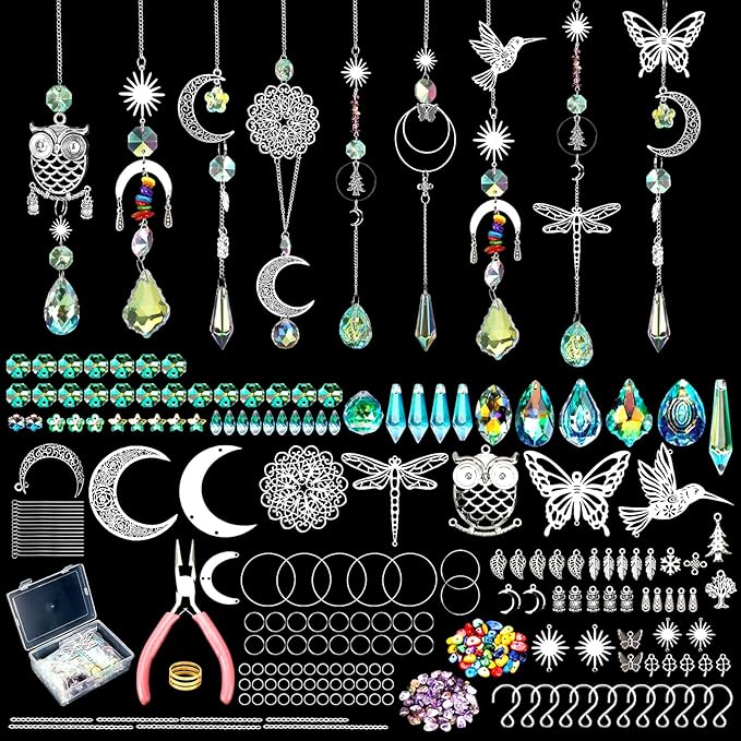 Tarklanda 460 PCS DIY Crystal Suncatcher Craft Kit - Rainbow Maker Hanging Sun Catchers with Hooks Chains Colorful Prism Pendants for Window Garden Home Decor Wedding Birthday Gifts