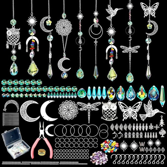 Tarklanda 460 PCS DIY Crystal Suncatcher Craft Kit - Rainbow Maker Hanging Sun Catchers with Hooks Chains Colorful Prism Pendants for Window Garden Home Decor Wedding Birthday Gifts