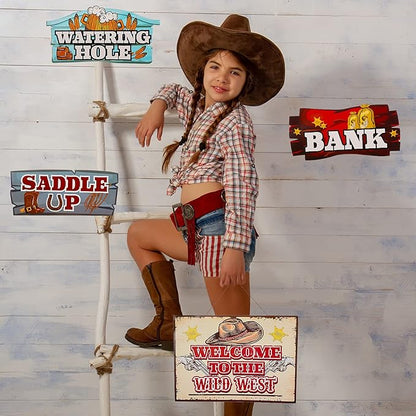 Jetec 20 Pieces Western Party Directional Sign Western Cowboy Rodeo Theme Wild West Party Large Yard Sign Cowboy and Cowgirl Decor Welcome Outdoor Wall Supplies Photo Props