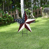 2set Metal Star Barn Yard Sign Garden Stake Decor for 4th of July Veterans Day, Patriotic US Flag Barn Star Yard Stake Outdoor Patio Lawn Decorations or Rustic Star Barn Ornament Wall Decor for House