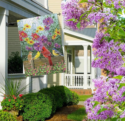 Cardinal Spring Summer House Flag Birds Floral Garden Flags 28x40 Double Sided, Large Burlap Yard Flags for Outside Seasonal Decoration