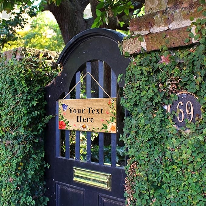 EDSG Personalized Signs Wooden Welcome Sign Custom Door Sign Personalized Plaque Yard Signs Garden Signs for Outside Hanging Wall Sign Home Decor(Design 1)