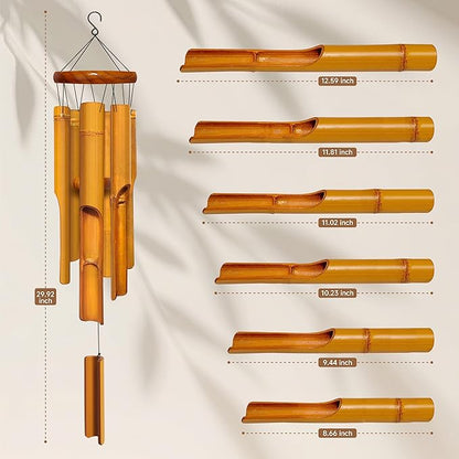 Bamboo Wind Chimes 30" 6 Pipes, Handcrafted Wooden Wind Chime Bring a Unique and Soothing Melody, Create a Zen Atmosphere for Outdoor Indoor Decor, for Sympathy, Memorial