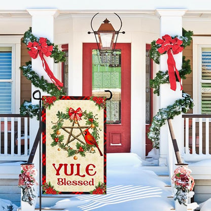 Yule Blessed Garden Flag 12 X 18 Inch Double Sided Pagan Winter Solstice Outdoor Decorations Welcome Flag Yule Christmas Yard Flag Sign for Outside Garden Yard Decor