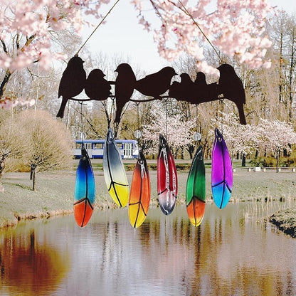 Wind Chimes for Outside with Handmade Glass Feather, Metal Bird Art Ornaments Pendant Windchimes Outdoors Hanging for Indoor Outdoor Yard Patio Porch Decoration, Birthday Gifts for Mom