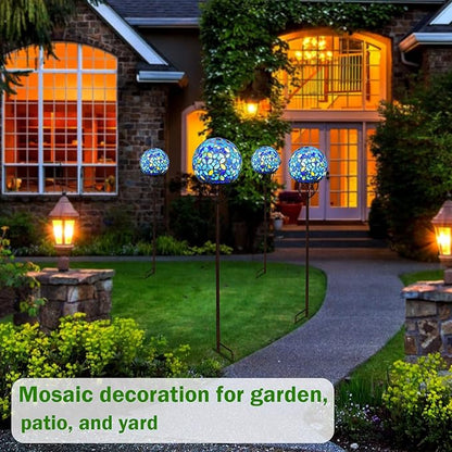 Solar Lights Outdoor Decorative, Solar Gazing Ball Mosaic Garden Stakes Decorative Waterproof Outdoor Lights for Pathway Yard Lawn Decoration (Blue)