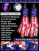 250th Anniversary USA, 2 Pack 40 Inch American Flag Windsock with Lights Red White Blue Star Stripes Patriotic Windsock Hanging 4th of July Decorations Memorial Day Independence Day Fourth of July