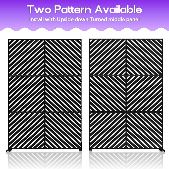MTART Metal Privacy Screen 72" H x 47.2" Decorative Outdoor Privacy Screen Privacy Panel with Stand for Balcony Deck Patio Lawn Garden, Privacy Fence (Black-Arrow)