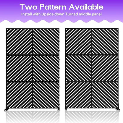 MTART Metal Privacy Screen 72" H x 47.2" Decorative Outdoor Privacy Screen Privacy Panel with Stand for Balcony Deck Patio Lawn Garden, Privacy Fence (Black-Arrow)