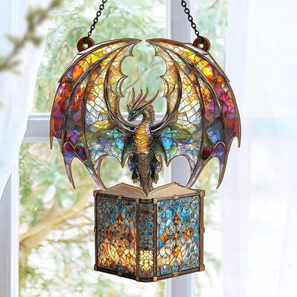 Jesuspirit - Window Hanging Suncatcher – Crystal Clear Acrylic & Wood Sun Catcher for Home Decor, for Women (I Am A Book Dragon, 6 Inches)