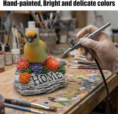 DECOUE Solar Garden Statue with Bird & “Home” Sign, Solar Bird Light Outdoor Decor with Warm LED Glow, Garden Decor for Outside Yard Patio Walkway, Decorative Garden Statue with Succulent Accents