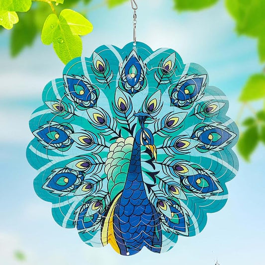 Peacocks 3D Stainless Steel Wind Spinner - Outdoor Wind Catchers, Kinetic Hanging Ornament, 12Inch Wind Spinners for Gardens and Courtyards