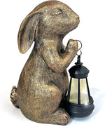 Solar Garden Statue Rabbit Outdoor Decor, Bunny Figurines with Solar Lantern, Yard Decorations for Patio Balcony Yard Lawn Ornaments - Unique Birthday Easter Housewarming Gifts for Women, Mom, Grandma