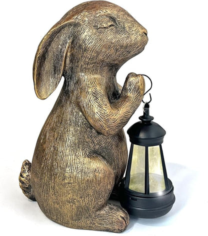 Solar Garden Statue Rabbit Outdoor Decor, Bunny Figurines with Solar Lantern, Yard Decorations for Patio Balcony Yard Lawn Ornaments - Unique Birthday Easter Housewarming Gifts for Women, Mom, Grandma