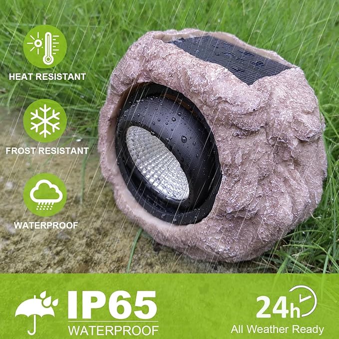 Solar Rock Lights Outdoor Waterproof - [4 Pack] Realistic Stone Solar Powered Garden Lights, LED Decorative Landscape Lighting for Pathway, Yard, Walkway, Lawn, Rockery, Warm White