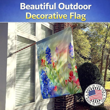 Caroline's Treasures Texas Bluebonnets in Watercolor House Flag Large Porch Sleeve Pole Decorative Outside Yard Banner Artwork Wall Hanging, Polyester, House Size, Multicolor