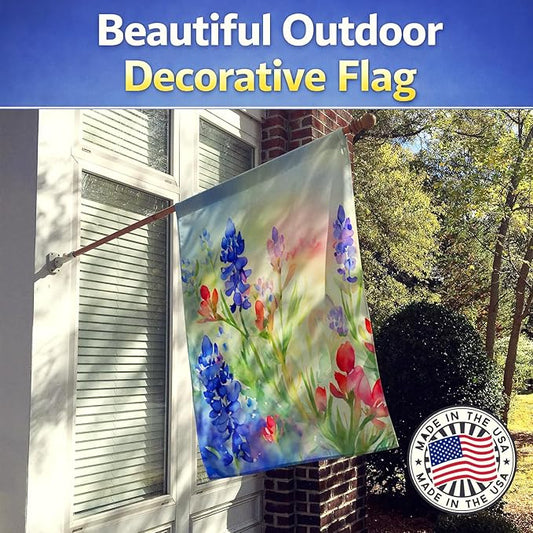 Caroline's Treasures Texas Bluebonnets in Watercolor House Flag Large Porch Sleeve Pole Decorative Outside Yard Banner Artwork Wall Hanging, Polyester, House Size, Multicolor