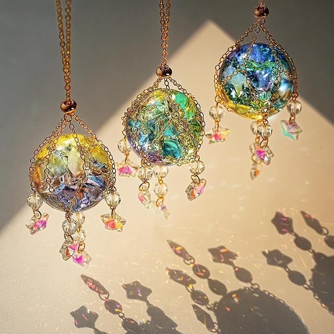 H&D HYALINE & DORA 3 Pcs Crystal Suncatchers with 40mm Ice Cracked Ball Window Hanging Decor for Healing Yoga Meditation