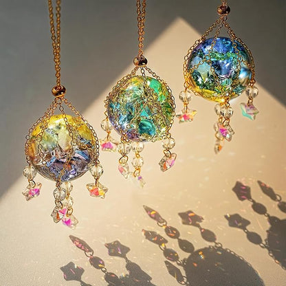 H&D HYALINE & DORA 3 Pcs Crystal Suncatchers with 40mm Ice Cracked Ball Window Hanging Decor for Healing Yoga Meditation